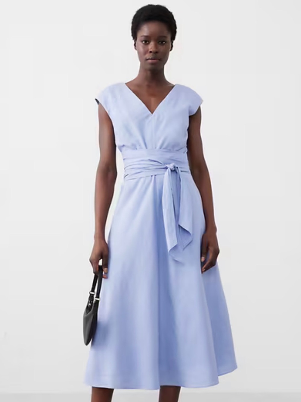 Banana Republic Factory Light Blue V-Neck Tie-Waist Midi Dress
